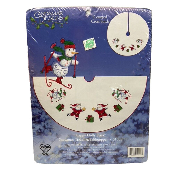 NIP Christmas‎ Candamar Cross Stitch Tree Skirt Kit HOLLY DAYS Santa 40" 51338 - Picture 1 of 6